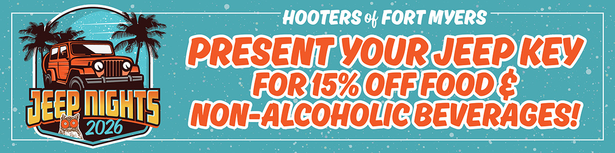 15% off food and non-alcoholic beverages when you present your jeep key