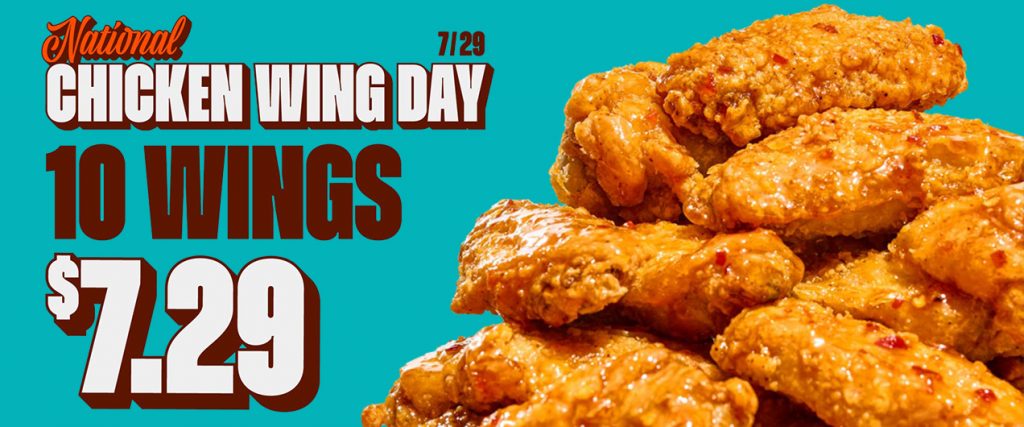 National Chicken Wing Day 7/29 | 10 wings $7.29